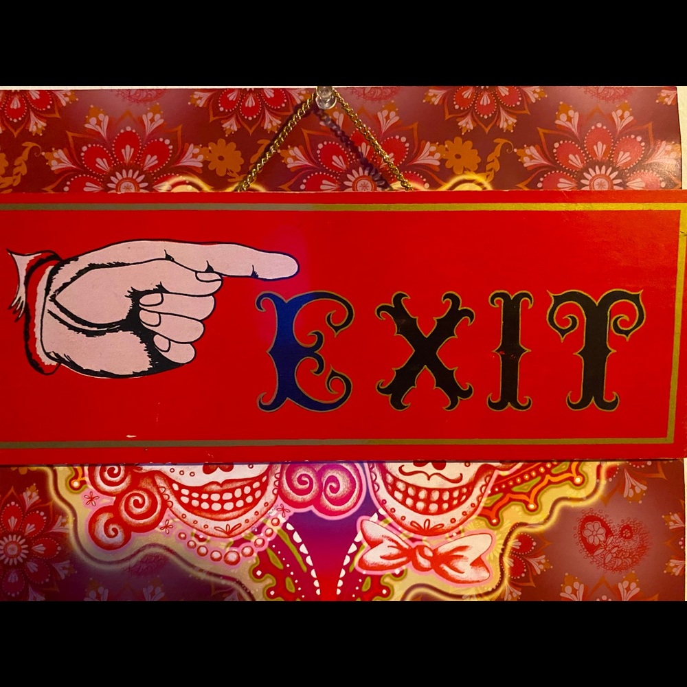 Cute Red Vintage Wooden Exit Sign on a gold chain hanger
